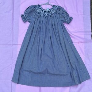 SweetAngel by Rossana Navy Gingham Smocked Dress with Embroidery